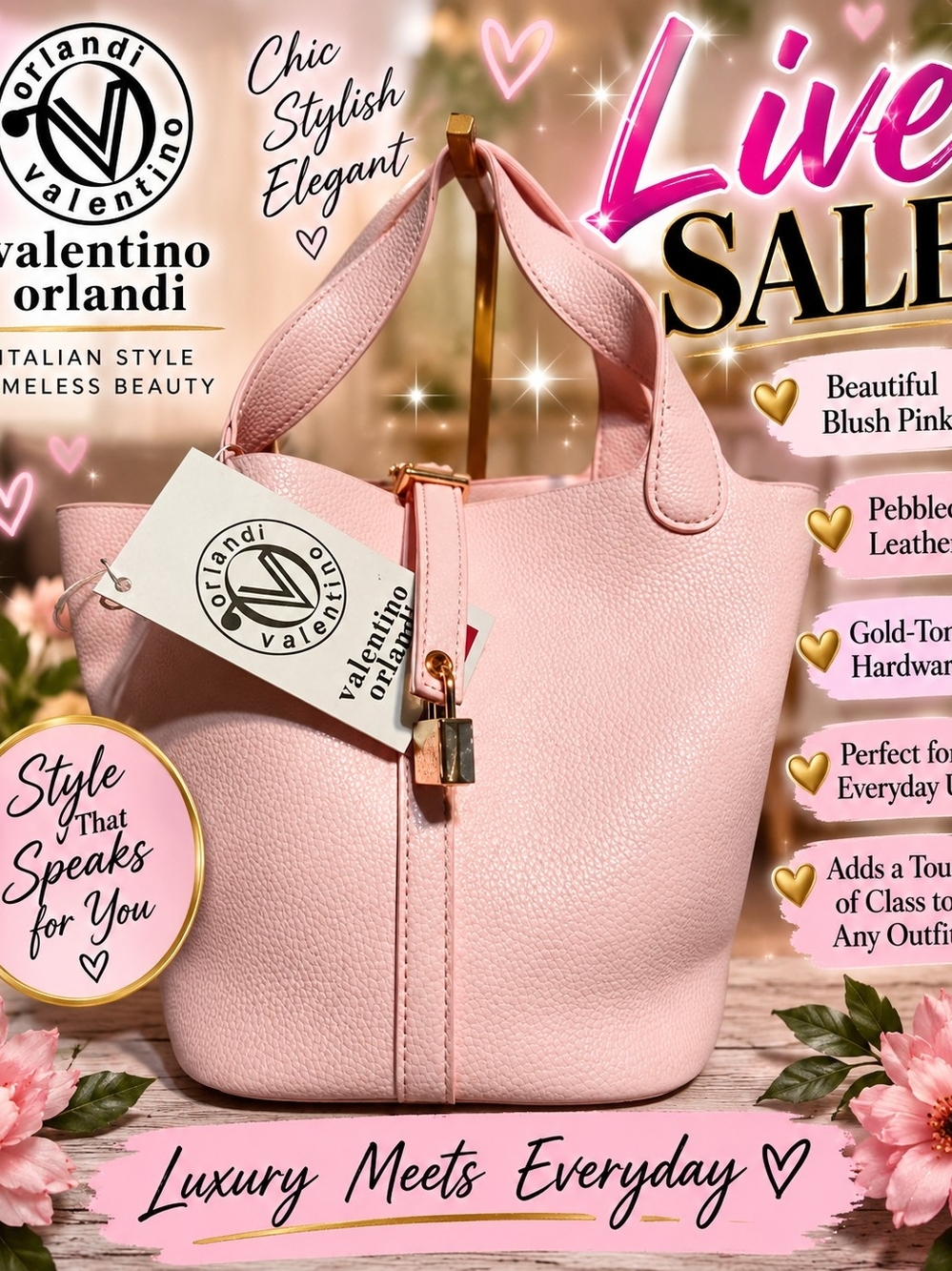 Valentino Orlandi Blush Pink Pebbled Leather Tote Bag with Gold Hardware